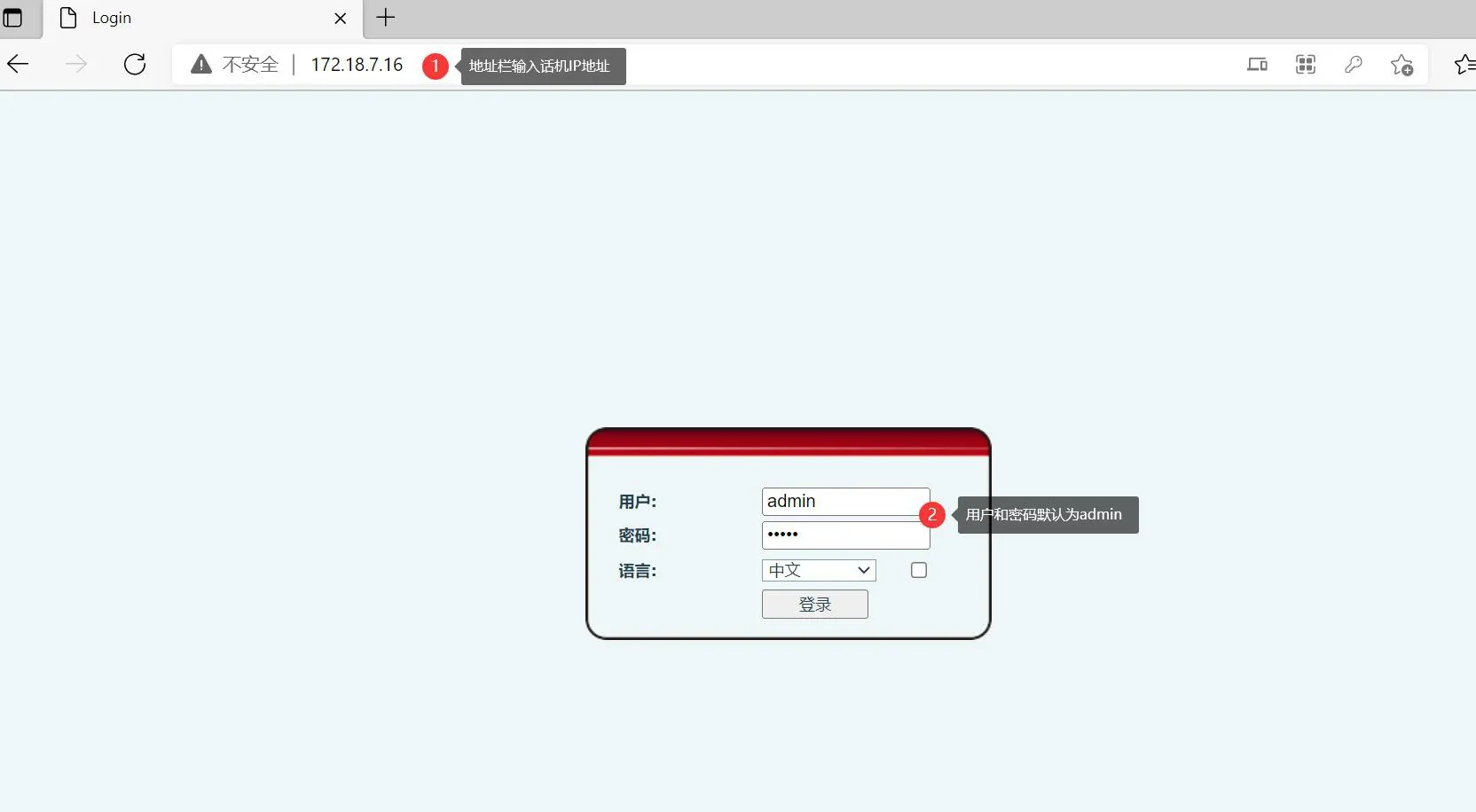 Entering the phone IP address in the browser address bar