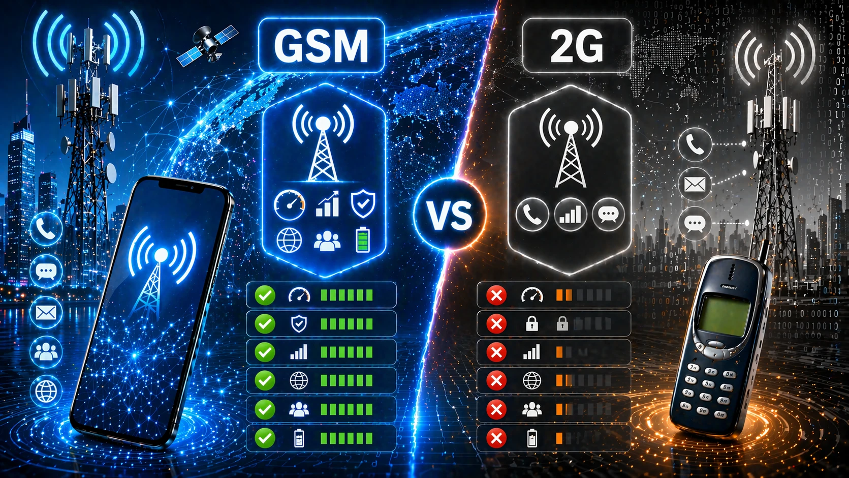GSM 통신 네트워크와 2G 네트워크 비교