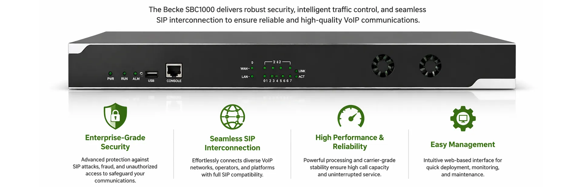 엔터프라이즈급 VoIP 보안 및 SIP 상호 연결을 위한 Becke SBC1000 세션 보더 컨트롤러