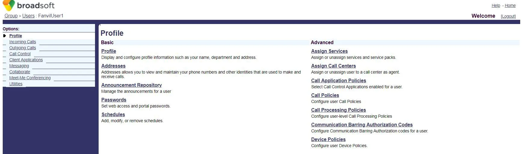 User Configuration Page
