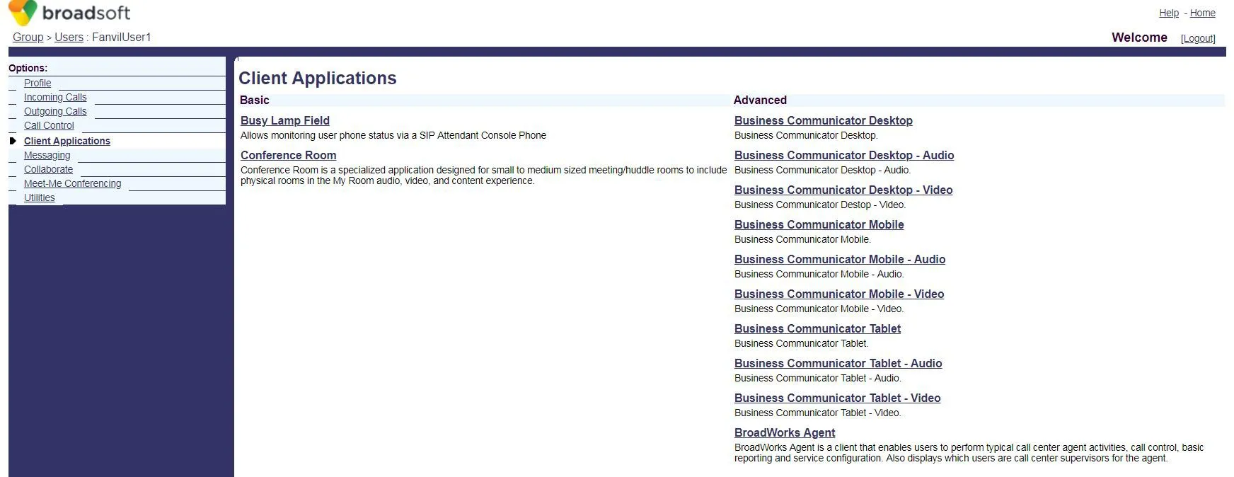 클라이언트 애플리케이션 페이지