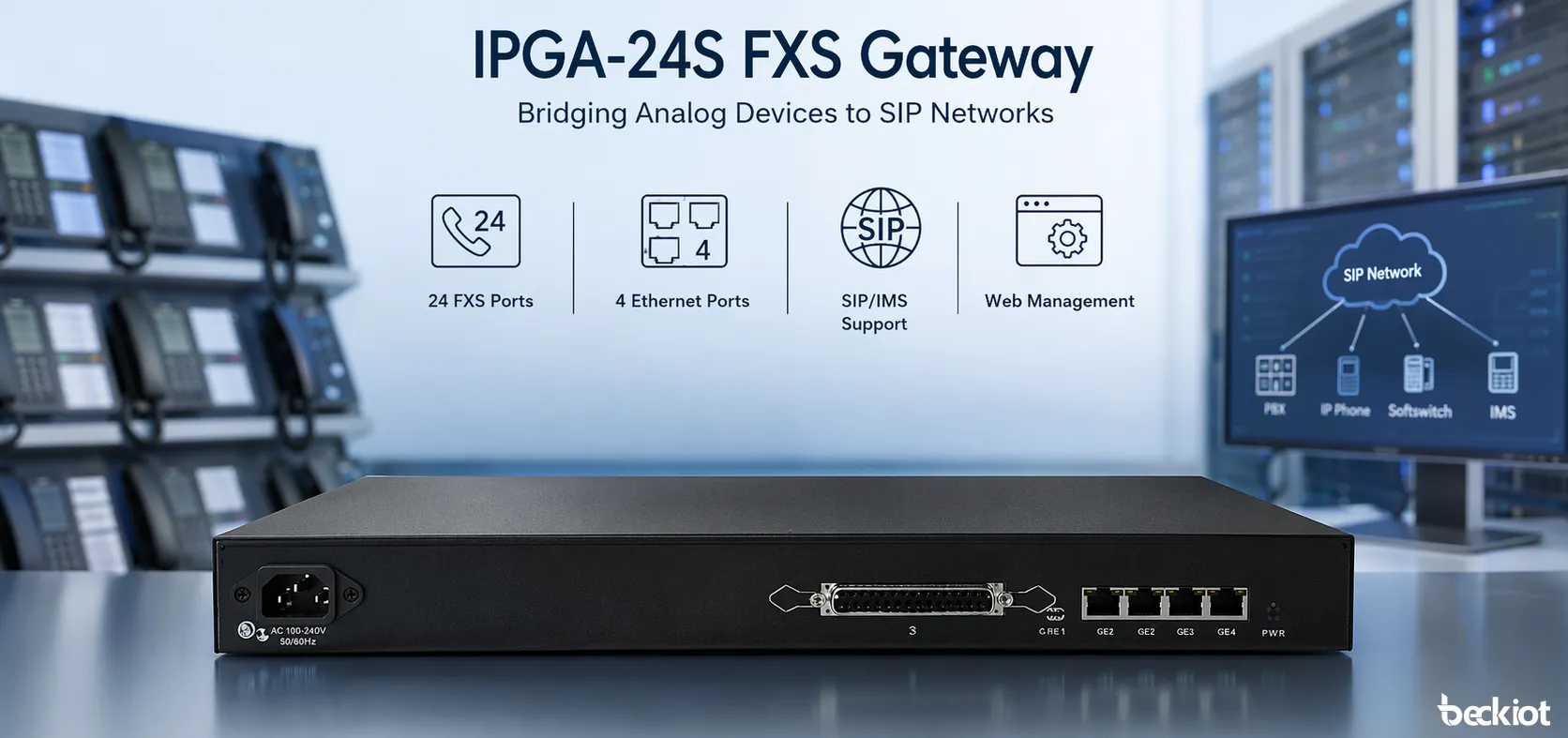 SIP 음성 네트워크 및 아날로그 전환 환경에서 사용되는 IPGA-24S FXS 게이트웨이