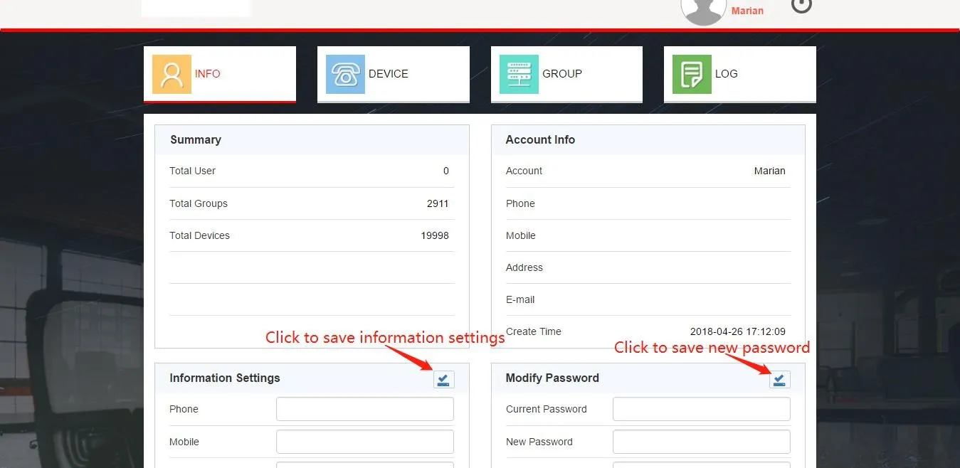 Customer Account Info Interface