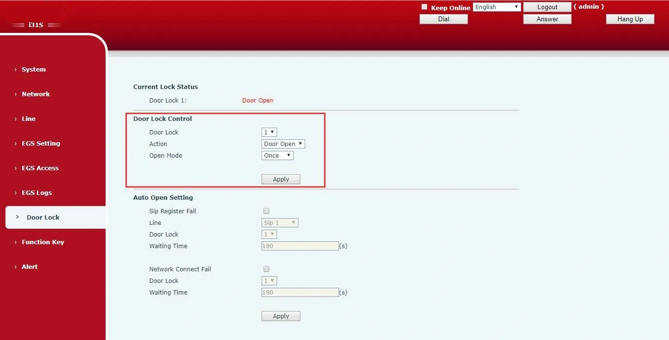 Automatic Door Control Settings Interface