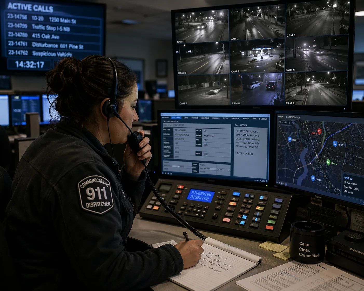 Modern business campus security environment combining surveillance, intercom, telephony, and centralized response management