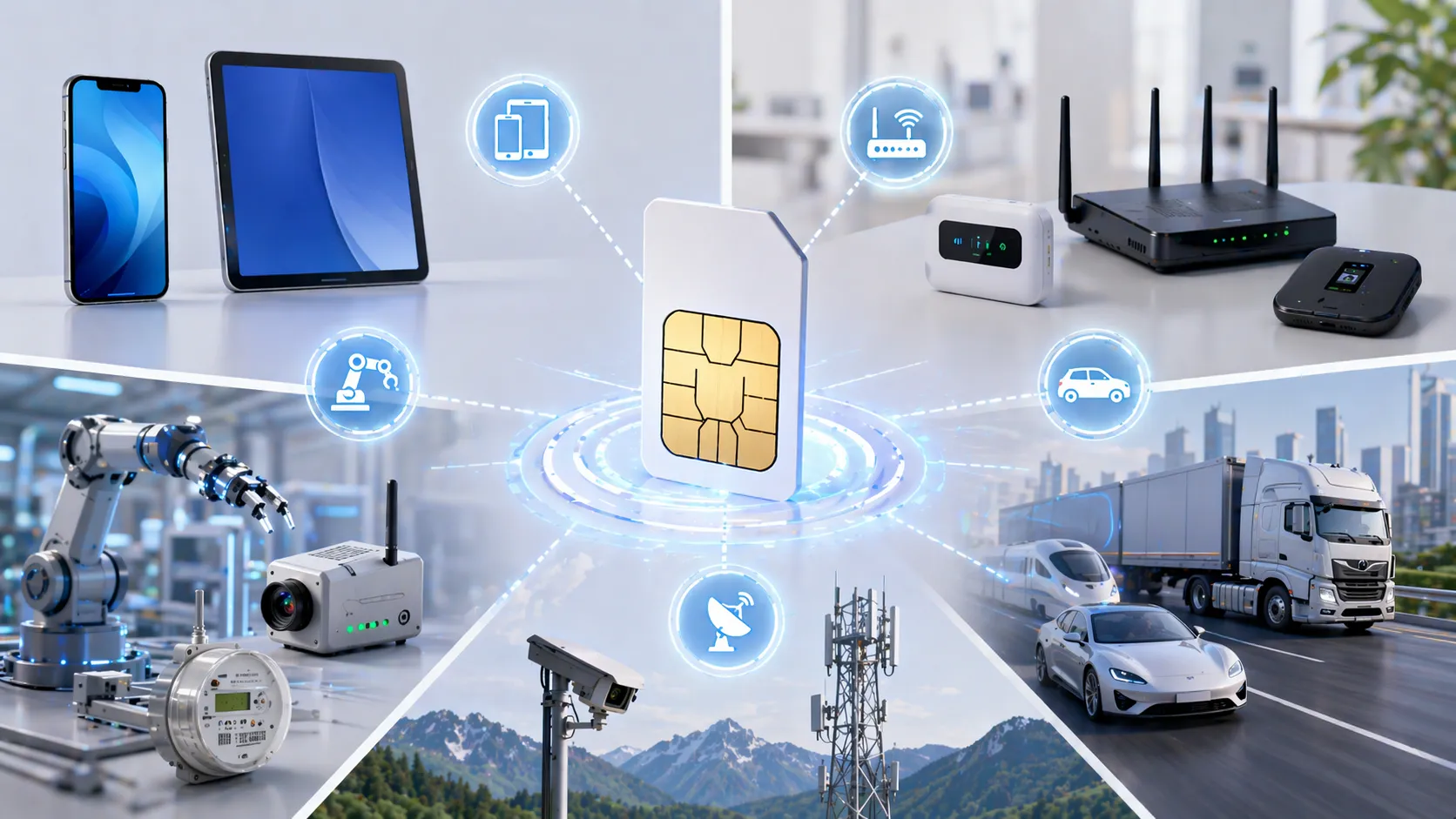스마트폰, 라우터, IoT 장치, 산업용 게이트웨이 및 연결된 장비의 SIM 카드 응용 분야