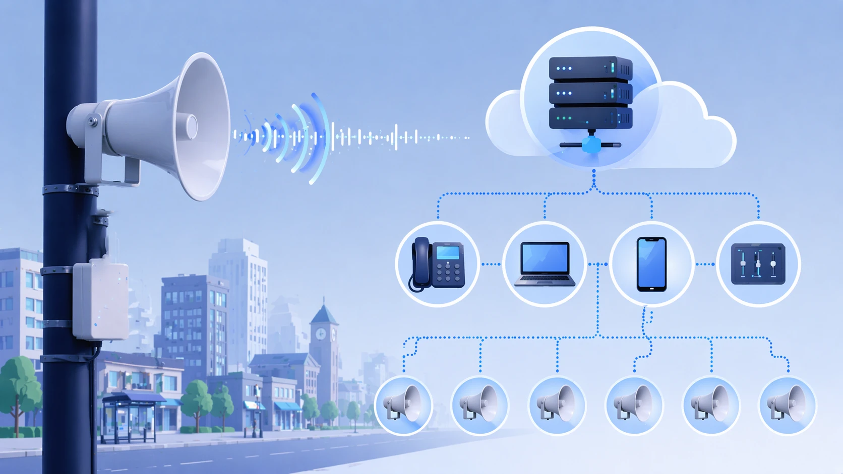 페이징 및 오디오 알림을 위해 IP PBX 또는 SIP 서버에 연결된 SIP 스피커