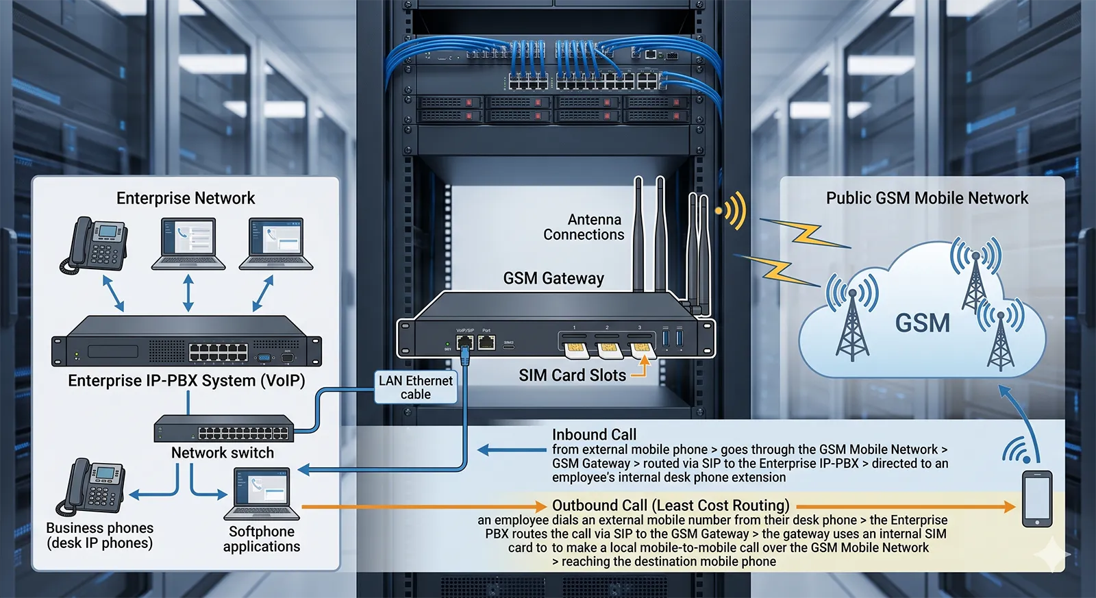 기업 전화 시스템과 GSM 이동통신망을 연결하는 GSM 게이트웨이