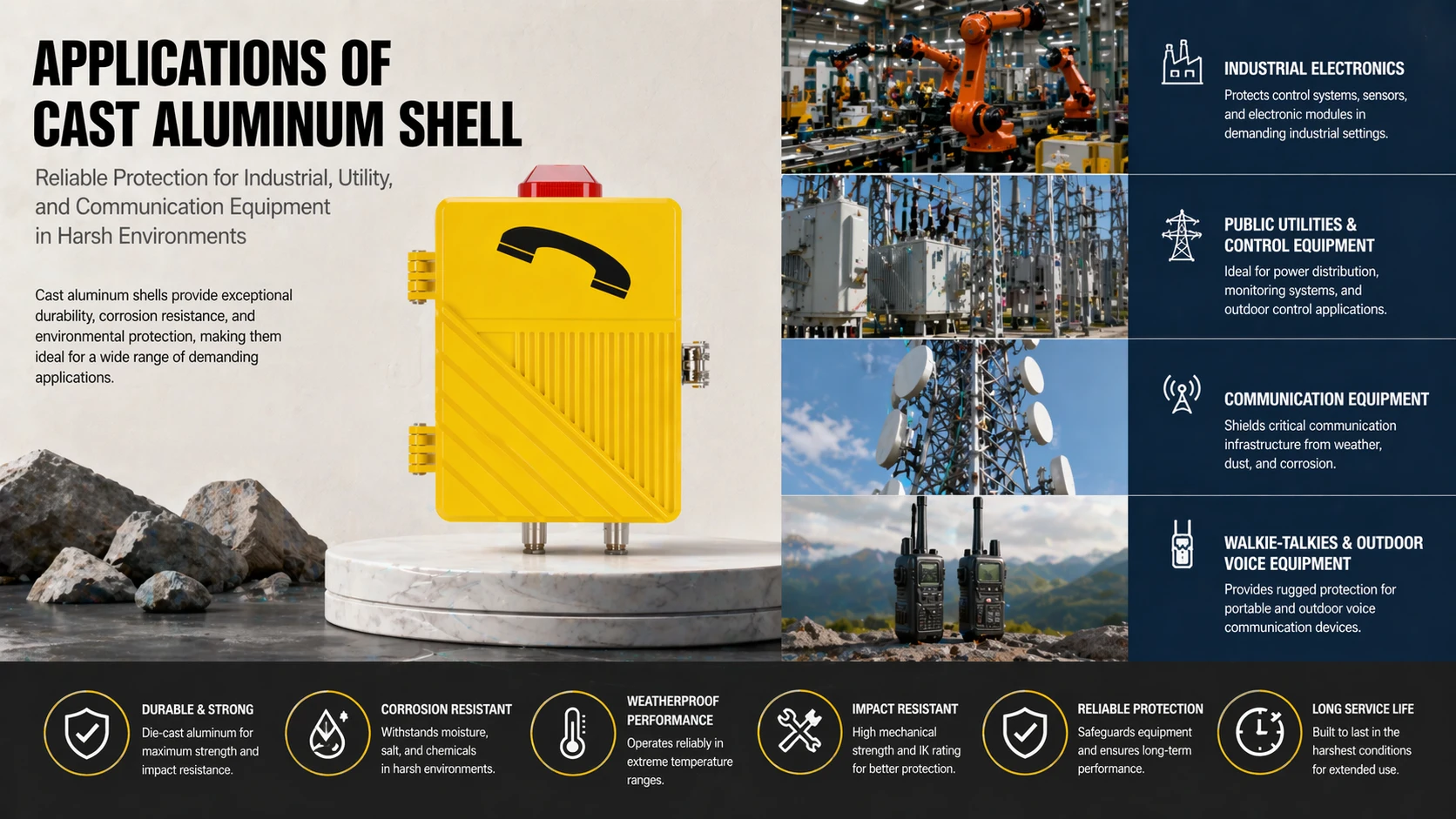 산업용 전자기기, 옥외 인터콤, 가혹 환경용 통신 장비에 사용되는 다이캐스트 알루미늄 함체