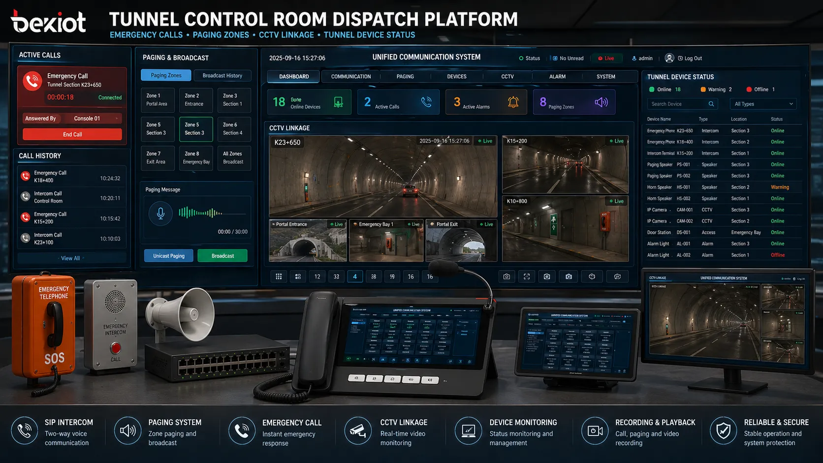 Tunnel Emergency Communication System for Intercom and Paging
