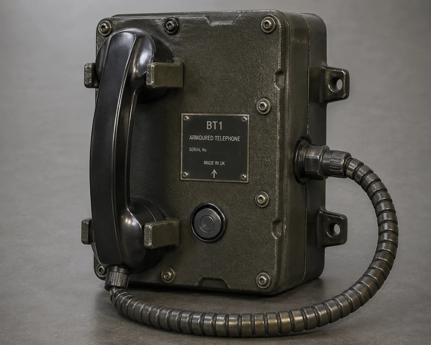 BT1 armoured telephone handset with rugged square body and reinforced cord for industrial communication equipment