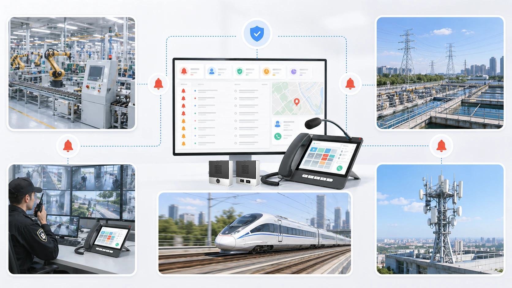 산업 모니터링, 보안 운영, 운송 제어 및 통신 시스템 전반의 알람 확인 적용 분야