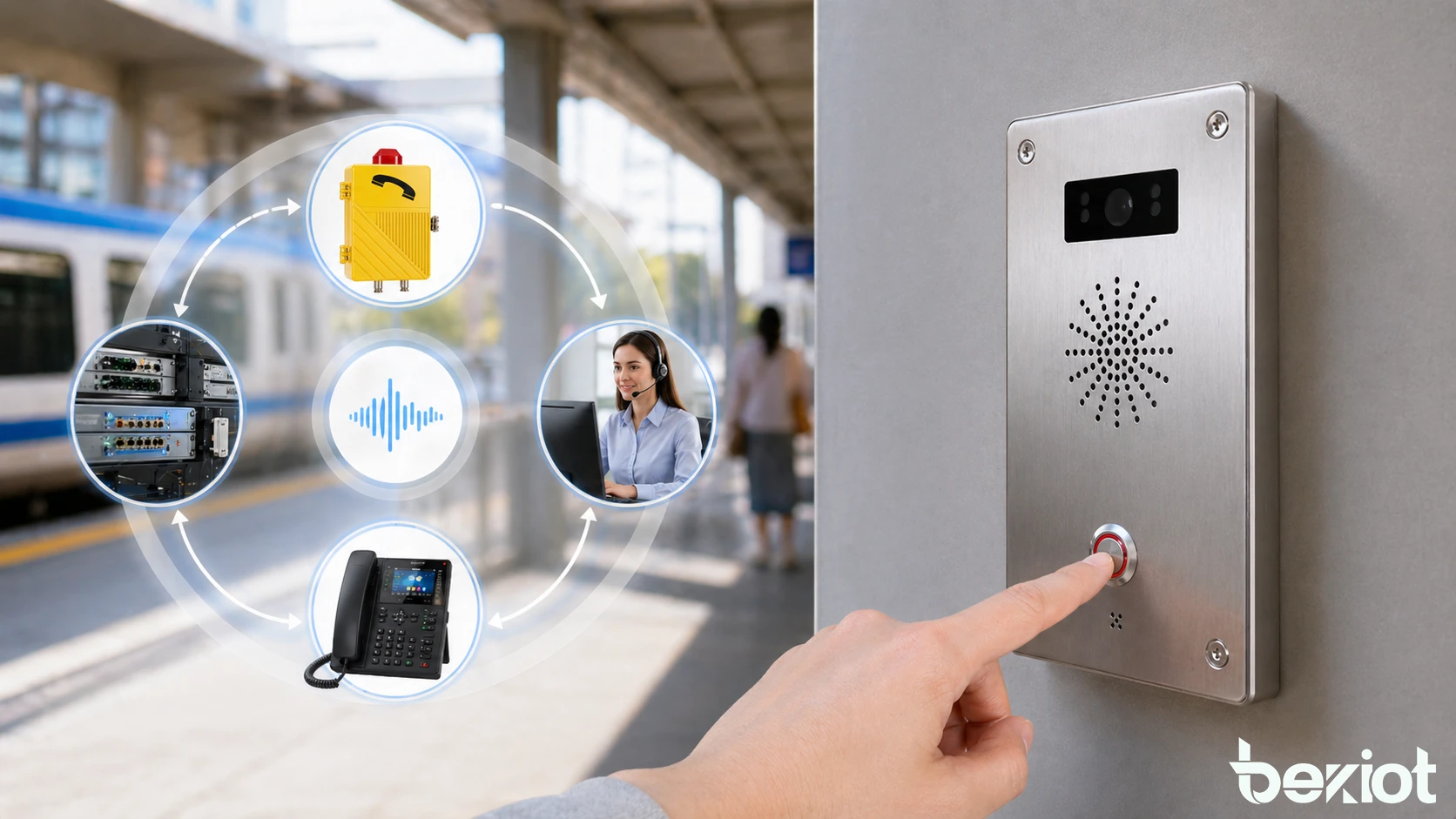 눈에 띄는 호출 버튼, 명확한 ID 표시 및 관제실 연계를 갖춘 산업용 또는 공공 통신 단말기