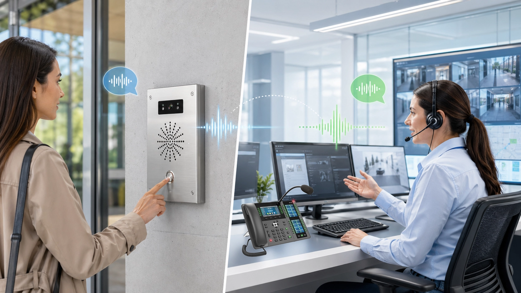 통신 시스템에서 운영자 응답, 원격 지원, 확인, 조정, 지시 전달을 보여주는 Talkback 기능