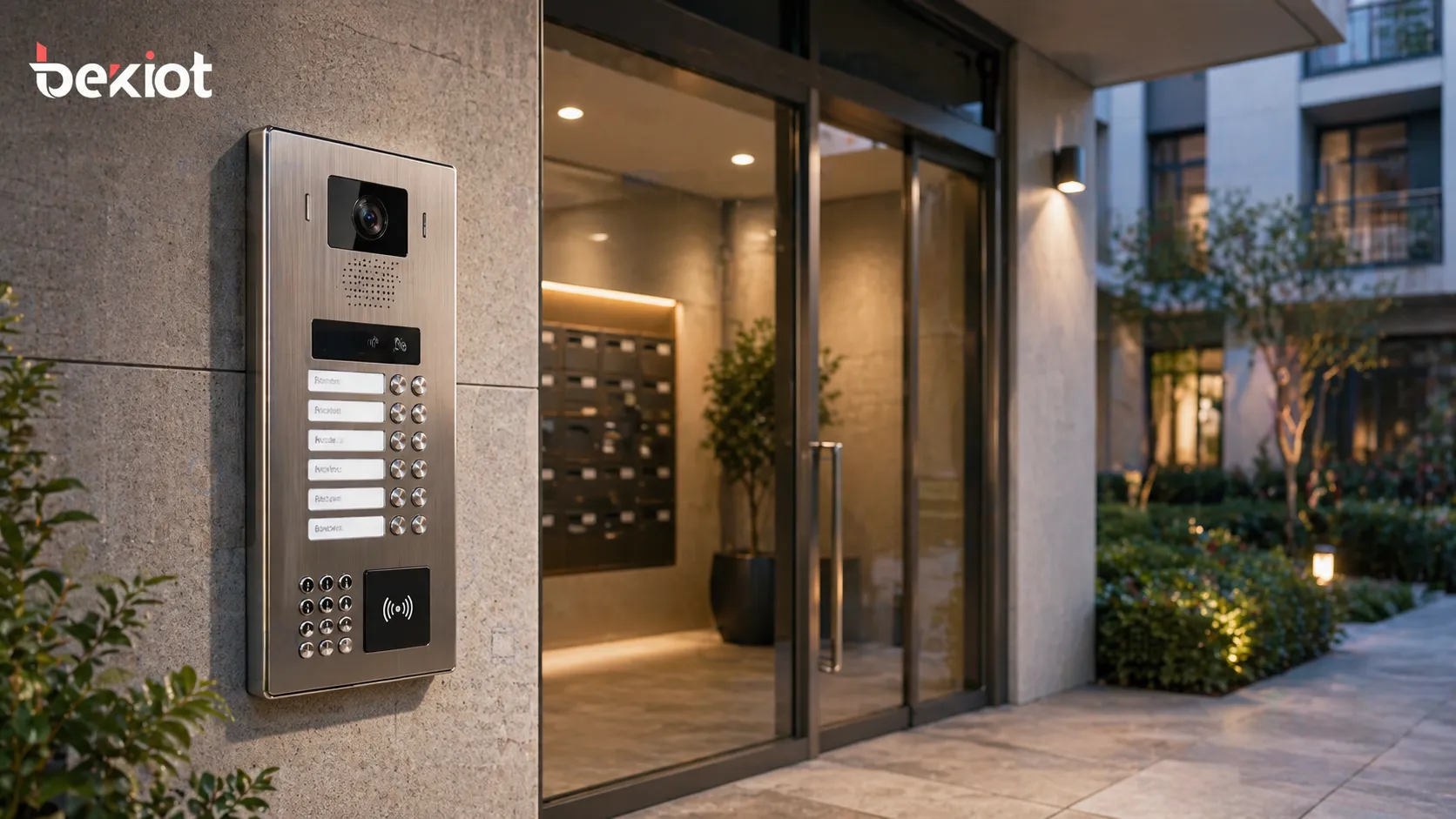 다세대 아파트 건물 입구의 벽부형 인터콤