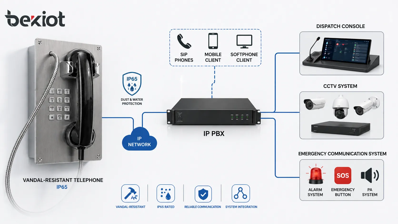 IP PBX 디스패치 콘솔 CCTV 및 비상 통신 시스템 아키텍처와 연결된 BT22 파손 방지 전화기
