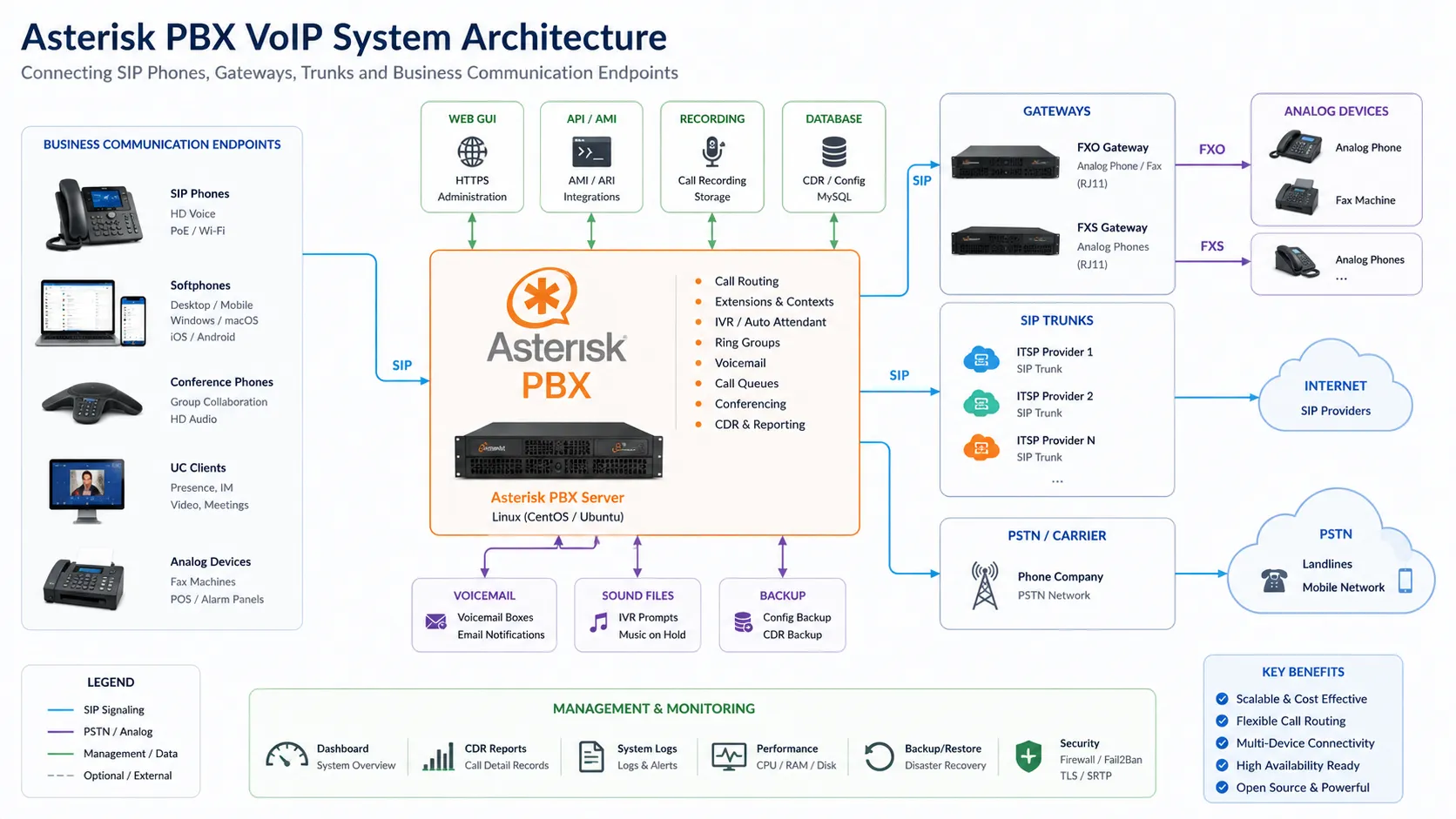 Asterisk PBX란? 기능, VoIP 아키텍처 및 비즈니스 활용