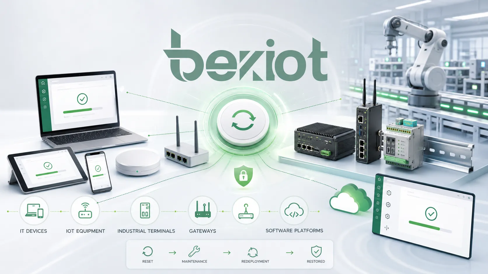 IT 장비, IoT 장치, 산업 통신 단말, 게이트웨이, 소프트웨어 플랫폼에서의 공장 초기화 적용