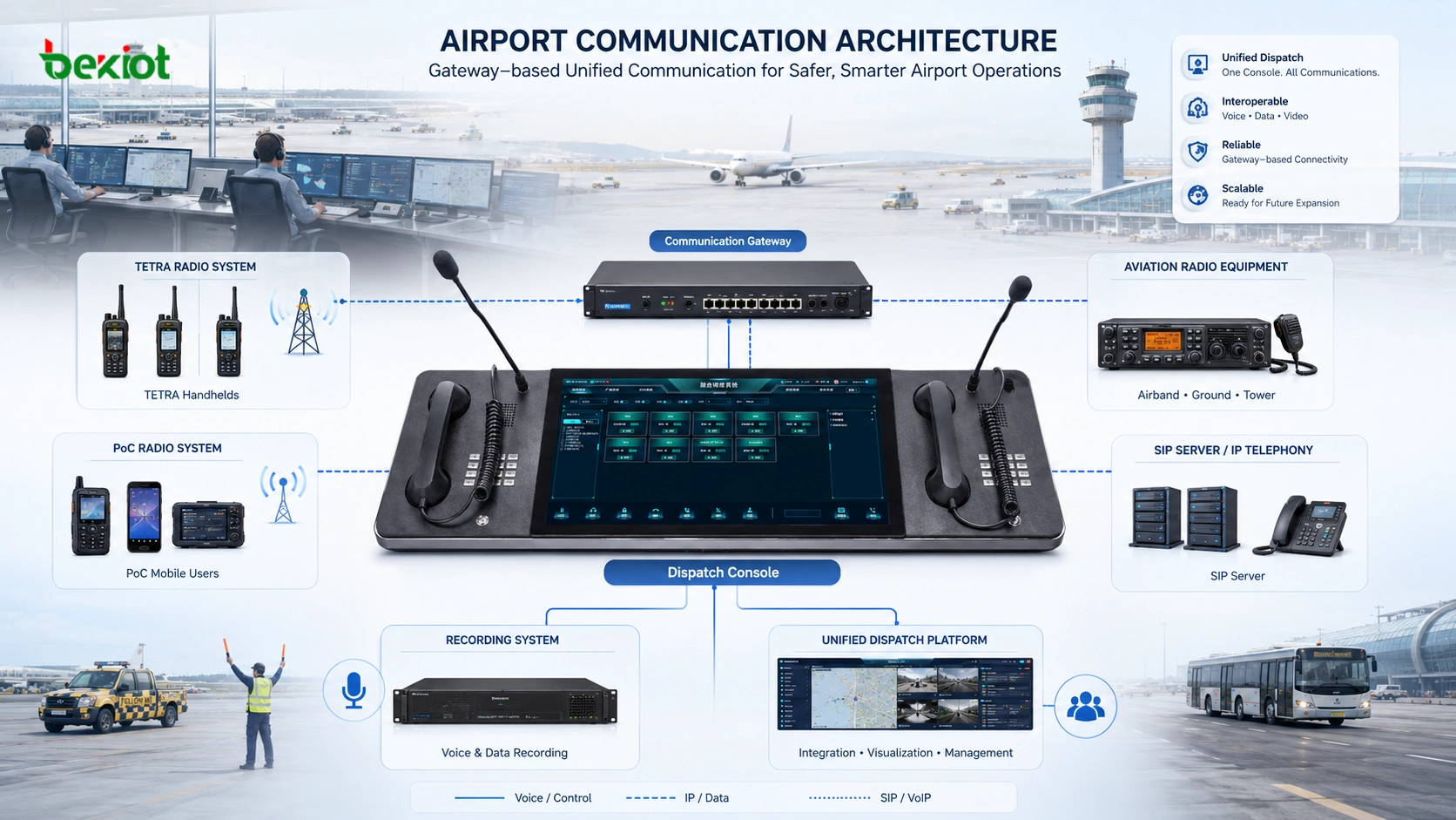 TETRA PoC SIP 녹음을 포함한 공항 무전 게이트웨이 구조