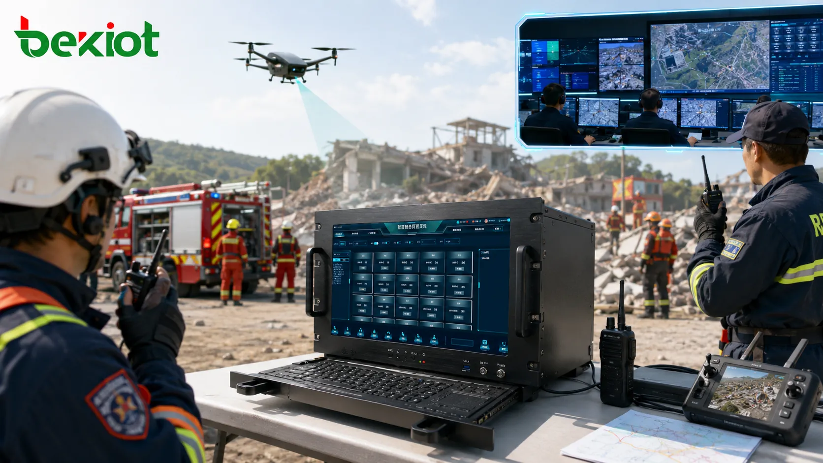 구조 팀 무전 UAV 영상 후방 지휘센터를 연결하는 모바일 응급 지휘 솔루션