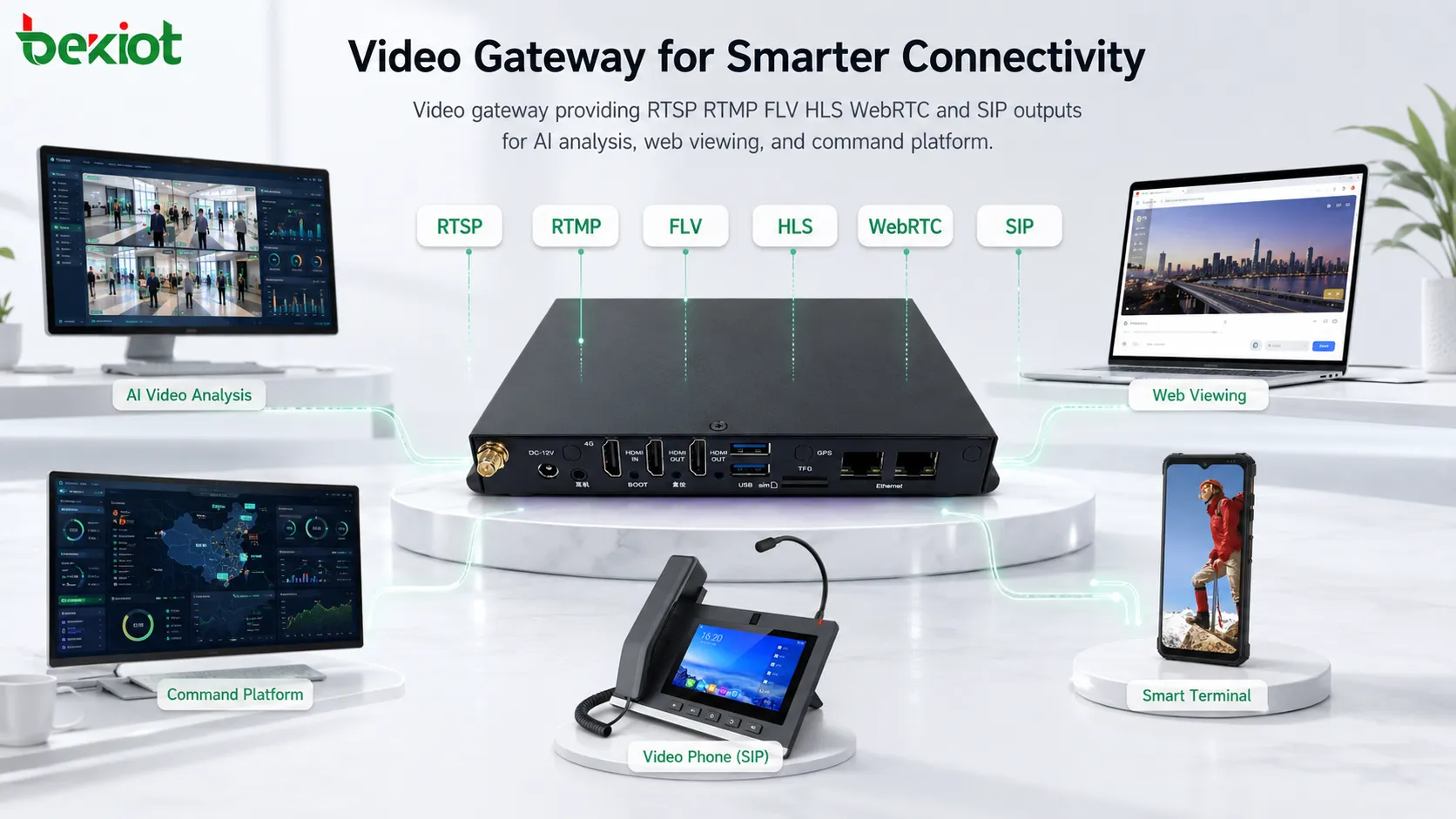AI 분석 웹 시청 지휘 플랫폼을 위해 RTSP RTMP FLV HLS WebRTC SIP 출력을 제공하는 비디오 게이트웨이