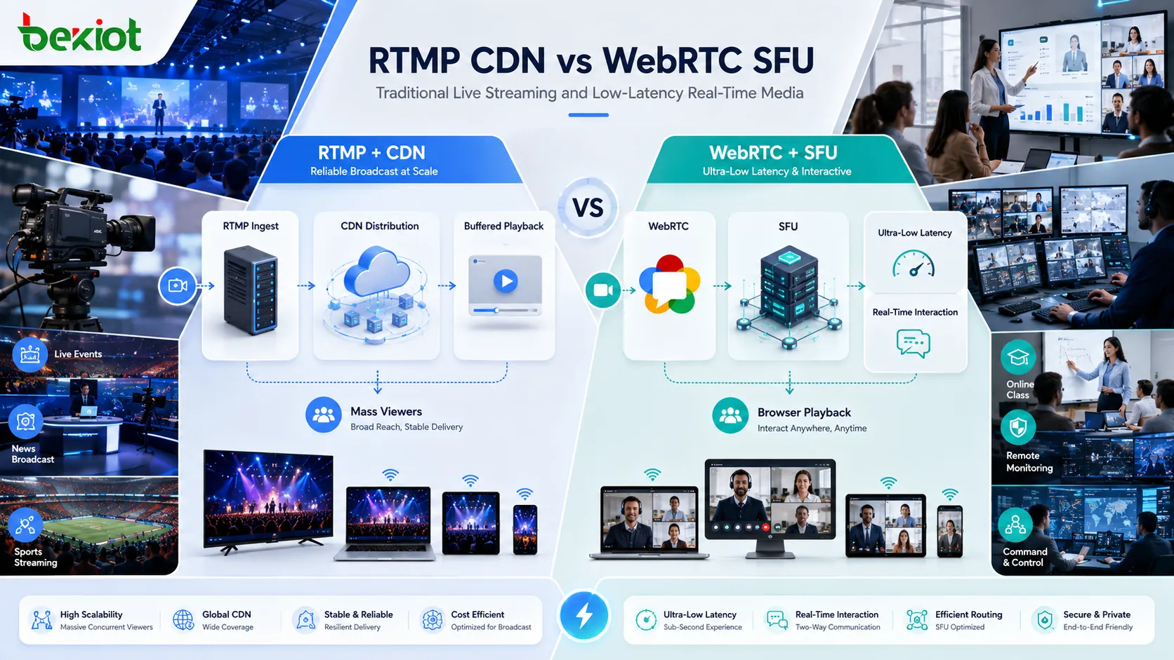RTMP CDN 라이브 스트리밍 아키텍처와 WebRTC SFU 저지연 스트리밍 아키텍처 비교