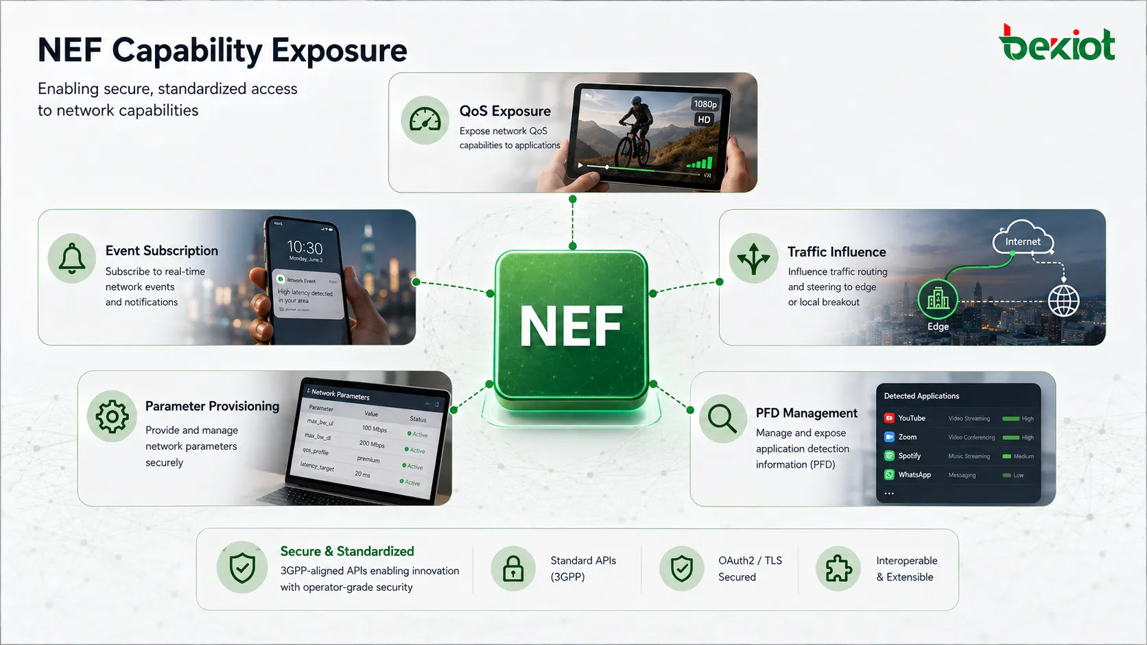 QoS, 이벤트 구독, 트래픽 영향, 파라미터 프로비저닝, PFD 관리를 포함한 5GC NEF 기능 개방