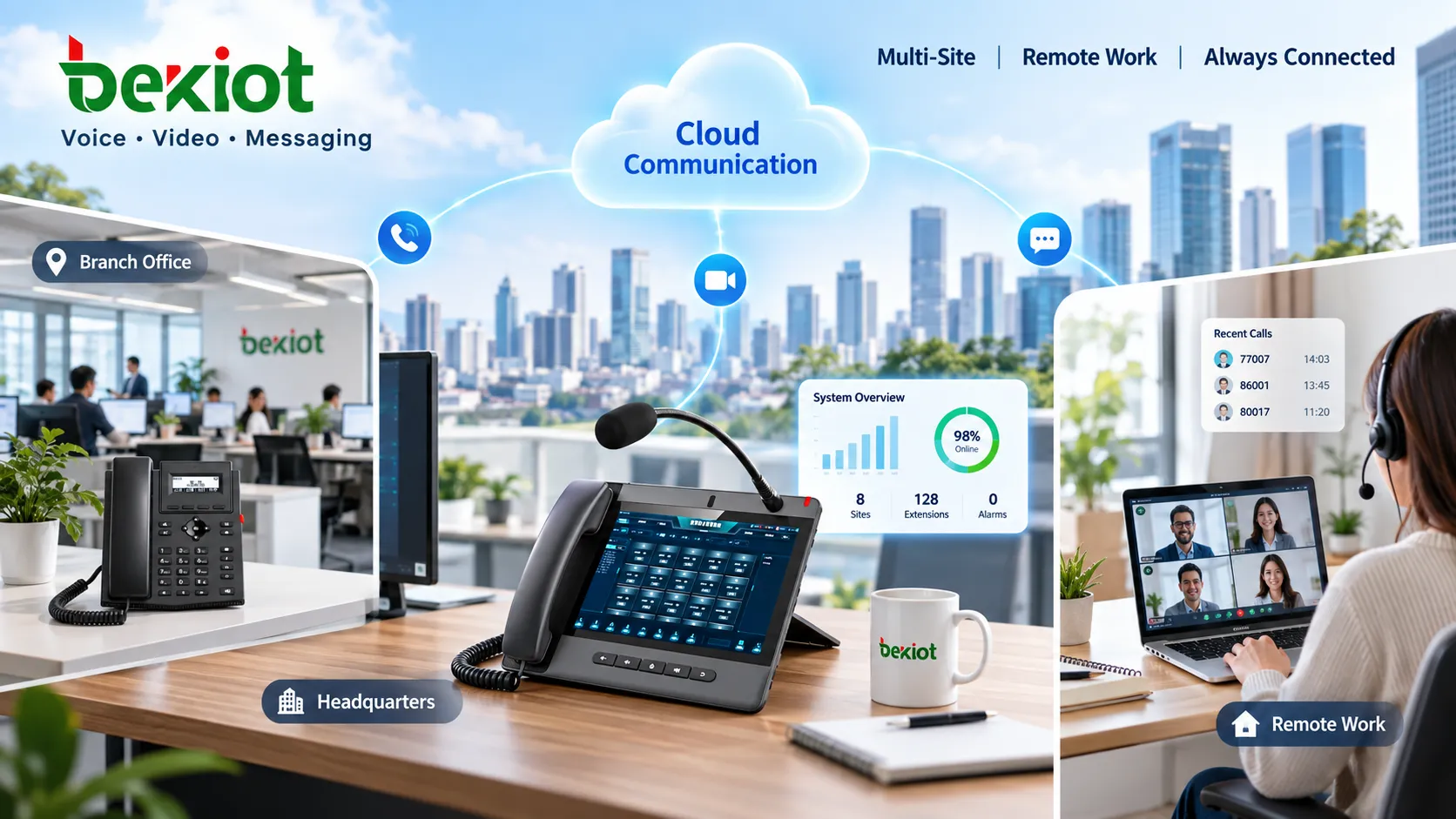 고정 PSTN 회선과 사무실 데스크폰에서 기업 번호, SIP 전화, 컴퓨터, 모바일 기기를 중앙 관리하는 VoIP 플랫폼으로 이동하는 기업 커뮤니케이션