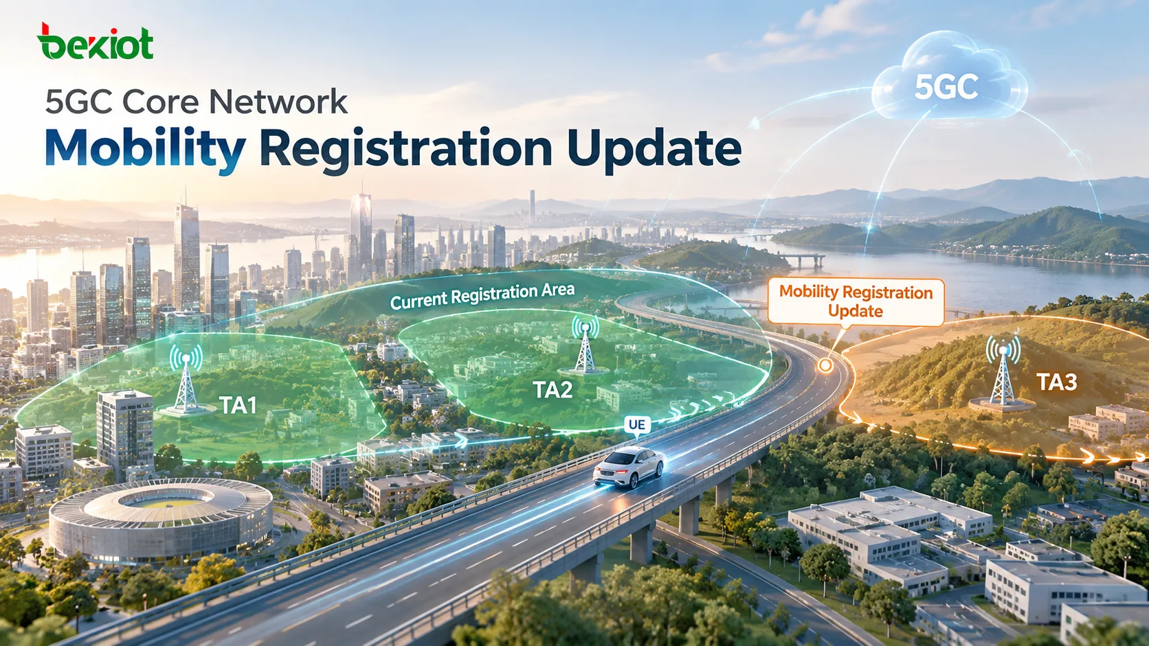 5GC Mobility Registration Update에서는 UE가 현재 Registration Area 안의 TA에서 그 영역 밖의 새 TA로 이동하면 업데이트가 트리거되며, 일반적인 셀 변경이나 Registration Area 내부의 TA 변경만으로는 다시 등록할 필요가 없습니다