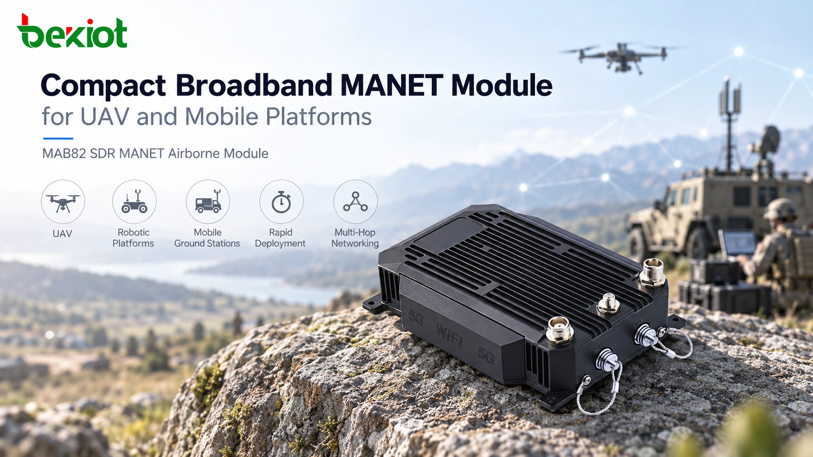 MAB82 SDR MANET 공중 탑재 모듈 제품 외관