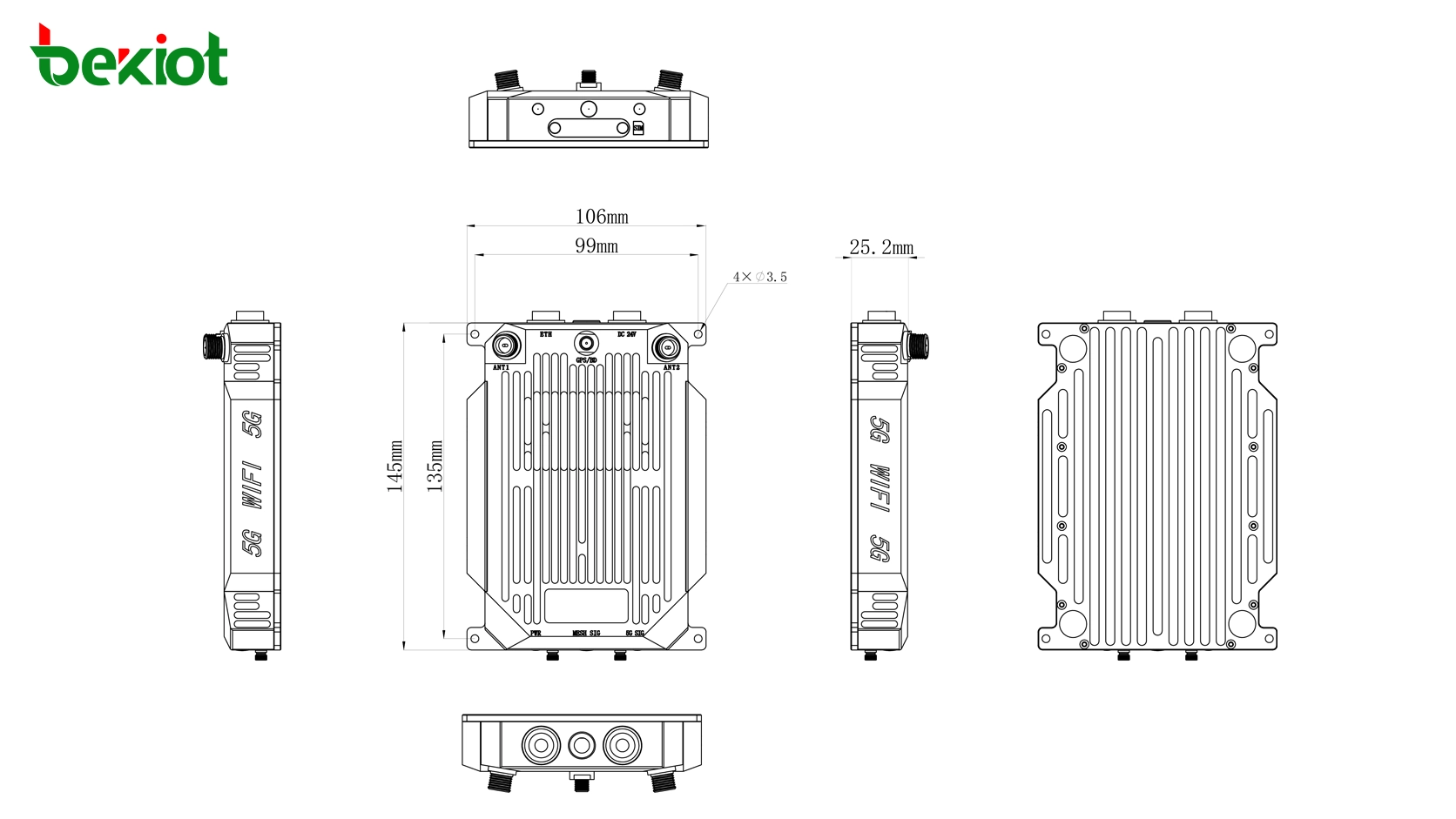 MAB82 SDR MANET 공중 탑재 모듈 크기 145 × 106 × 33 mm